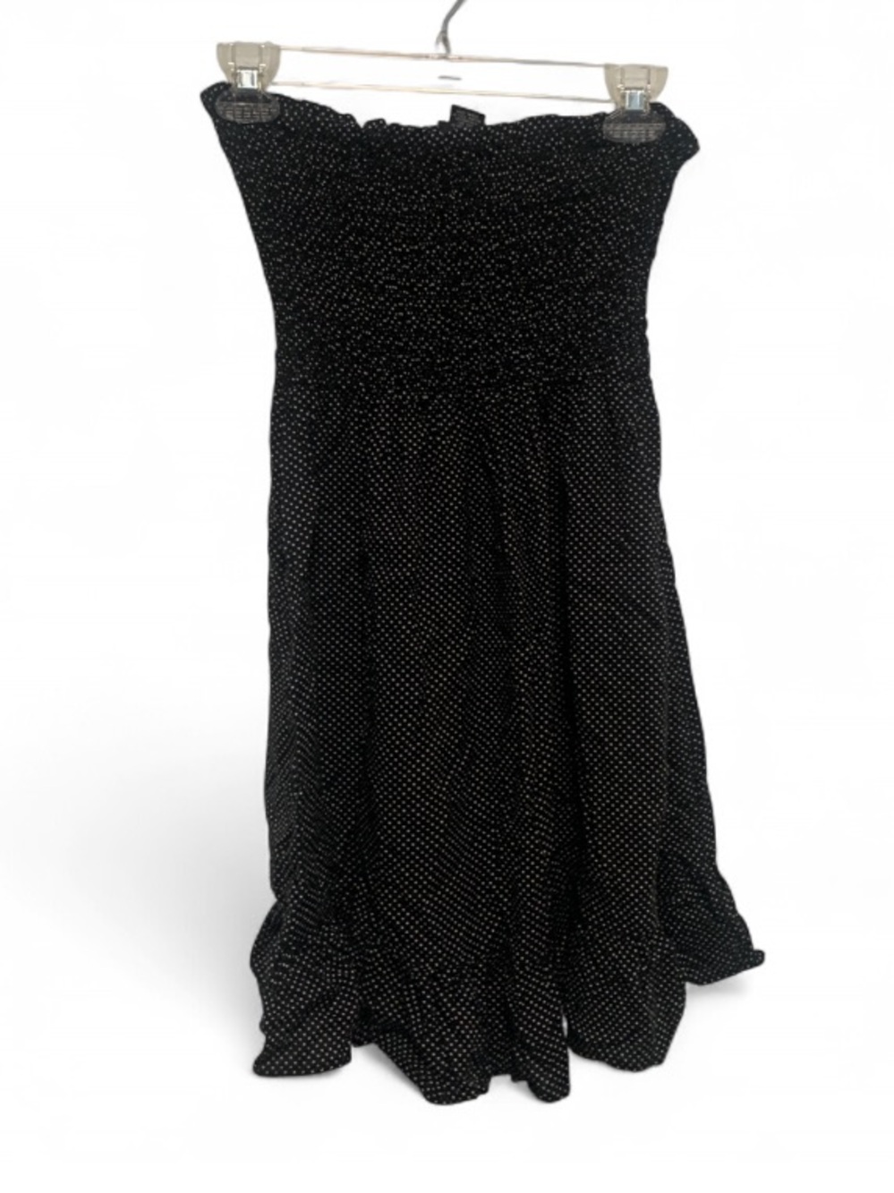 Y2K Black Smocked Polka Dot Strapless Mini Dress